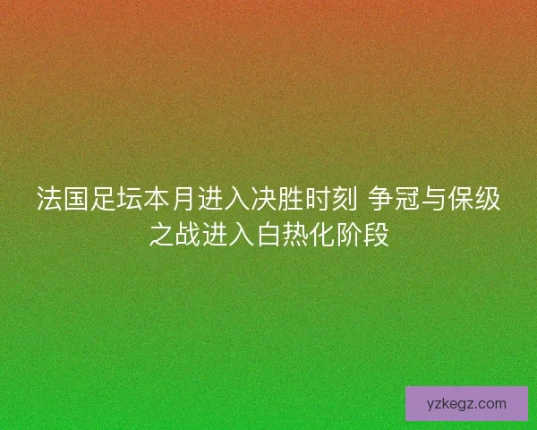 法国足坛本月进入决胜时刻 争冠与保级之战进入白热化阶段